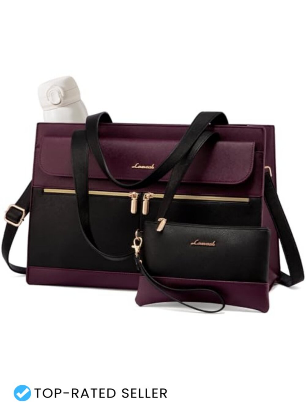 LOVEVOOK 15.6 Inch Laptop Tote Bag Waterproof Faux Leather Business Briefcase